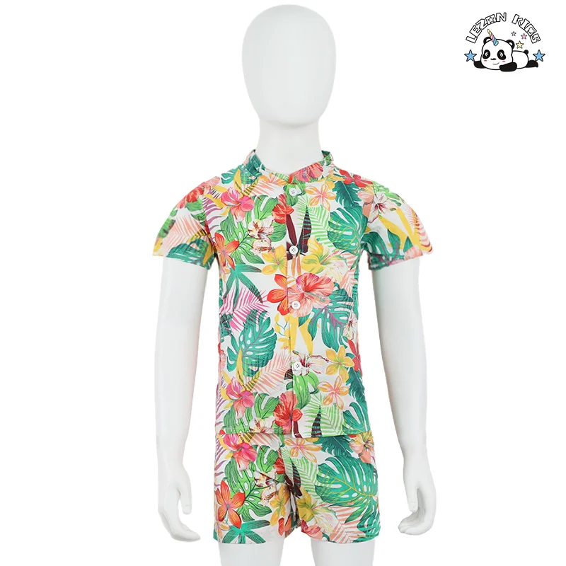 LEZONKIDS - Roupas infantis novas para meninos Verão 1-2-4-5 Anos Camisa manga curta Calções Conjunto de praia de duas peças
